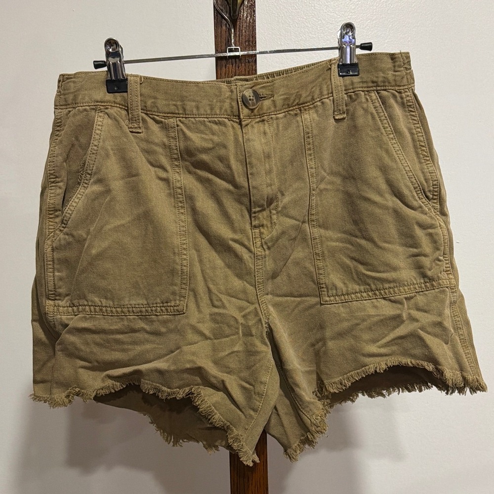 Aerie Khaki Tan Lyocell Linen Blend Frayed Hem Utility Shorts Women Safari M